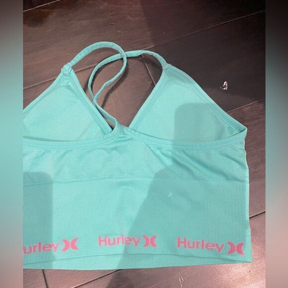 WOMENS HURLEY SEAMLESS RACERBACK SPORTS BRA TEAL GREEN AND PINK SIZE SMALL - Picture 3 of 6